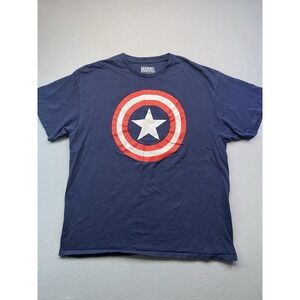 Men's Marvel Captain America T-Shirt XL 100% Cotton Navy Blue Red White Comics